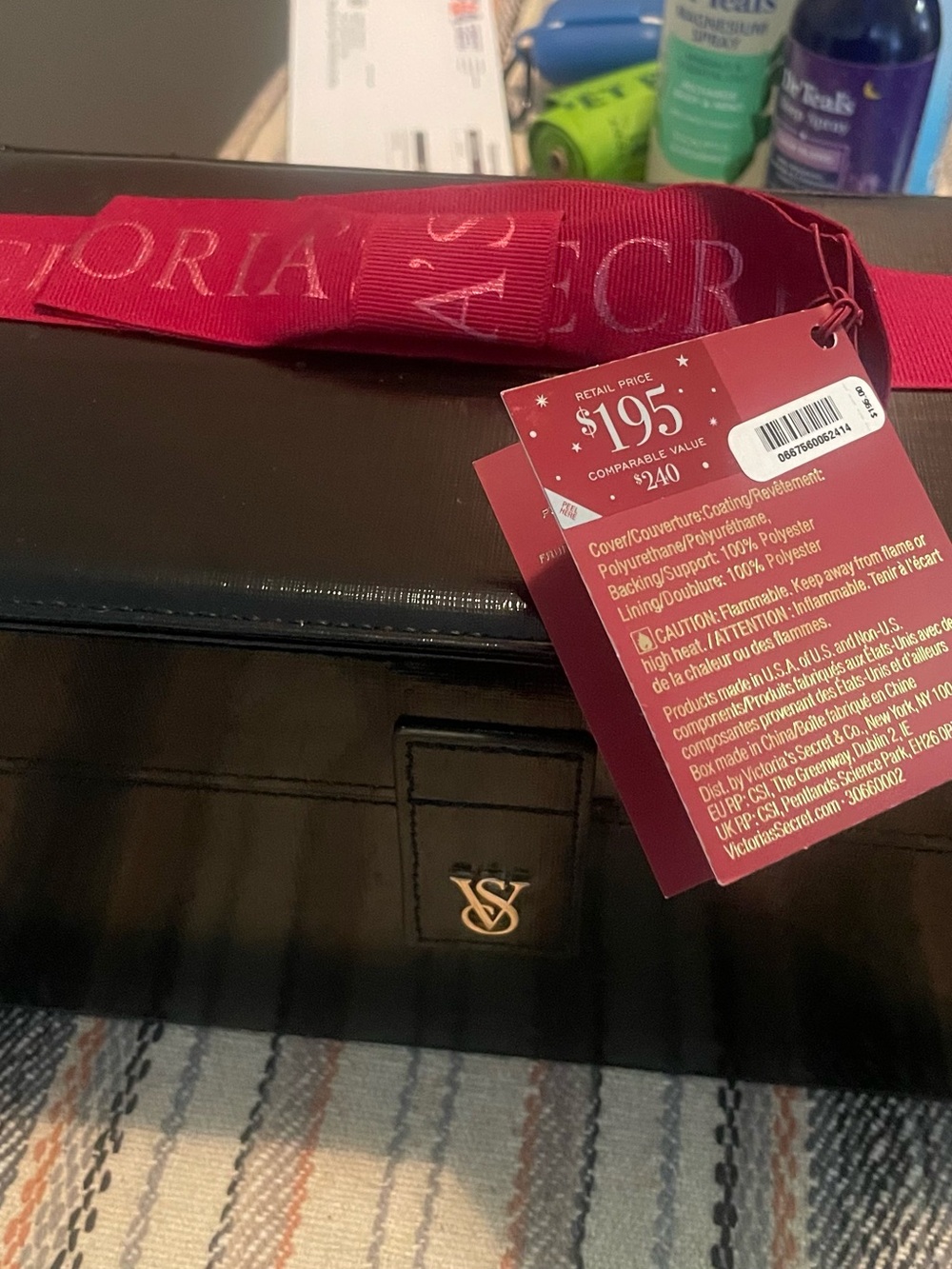Victoria's Secret Black Box Bag with Pink Strap and Tag